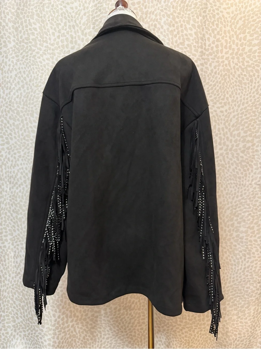 Sweet Rain Soft Black Studded Fringe Button-Up Jacket